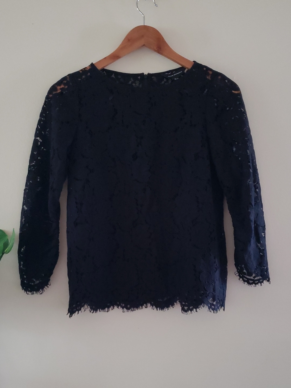 Club Monaco Lace 3/4 Sleeve With Underlay Cami Blouse - Black XS - Picture 1 of 11